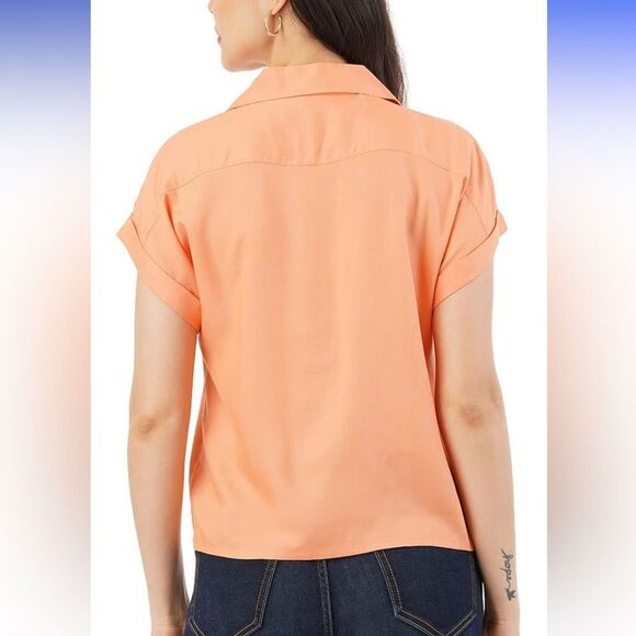 Joie Tie-Front Blouse – Short Sleeve, Button-Up, Orange, Size S - Picture 3 of 8